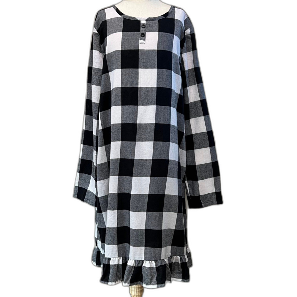 sz xl Girls Black & White Tartan Buffalo Plaid Christmas Holiday Nightgown